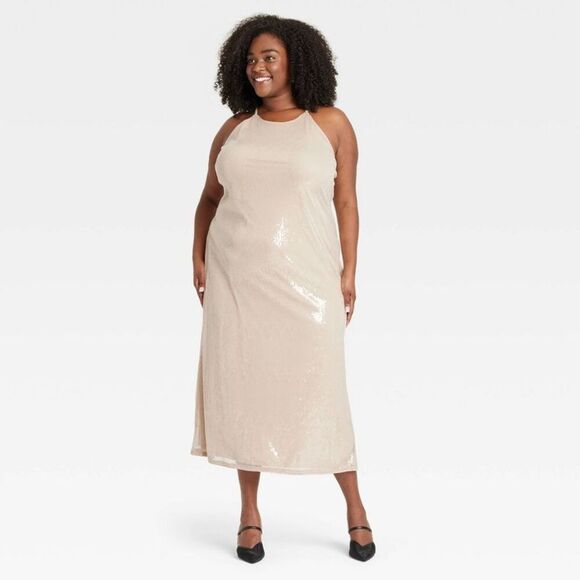 A New Day - Women's Sequin Midi A-Line Dress - A New Day Tan X Tan - Picture 1 of 4